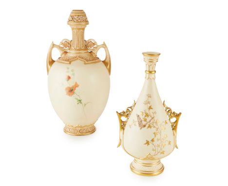 TWO WORCESTER PERSIAN STYLE PORCELAIN VASES 19TH CENTURY the first, shape no. 1200, painted with poppies by Edward Raby, sign