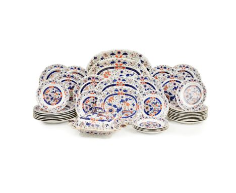 STONE CHINA PART DINNER SERVICE 19TH CENTURY comprising ten dinner plates, six soup plates, eight luncheon plates, eight side