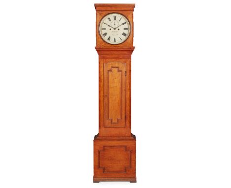 SCOTTISH OAK LONGCASE CLOCK, J. &amp; W. MITCHELL, GLASGOW 19TH CENTURY the circular Roman numeral enamel dial with two windi