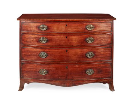 LATE GEORGE III MAHOGANY BOWFRONT CHEST OF DRAWERS LATE 18TH CENTURY the crossbanded top above four long drawers, raised on F