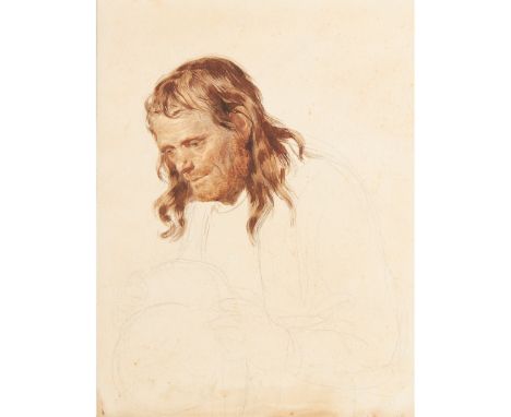 ATTRIBUTED TO THOMAS FAED R.S.A (SCOTTISH 1826-1900) PORTRAIT STUDY OF A FARM WORKER bears signiture for W Holman (lower righ