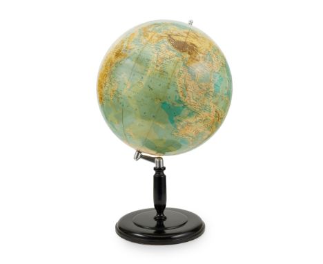 PHILIP'S 19 INCH TERRESTRIAL LIBRARY GLOBE 20TH CENTURY mounted on an ebonised stand(74cm high overall)