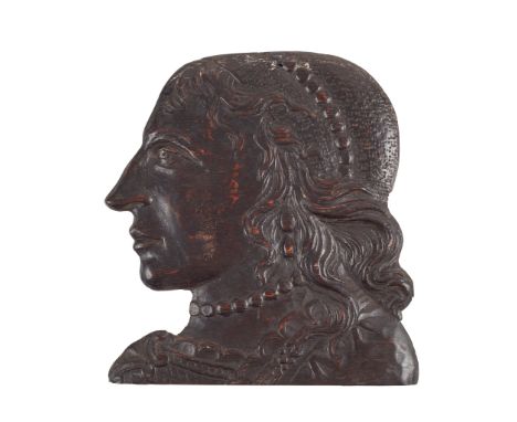 CARVED OAK PORTRAIT OF HENRIETTA MARIA, WIFE OF CHARLES I 19TH CENTURY executed in profileProvenance: Private collection of G