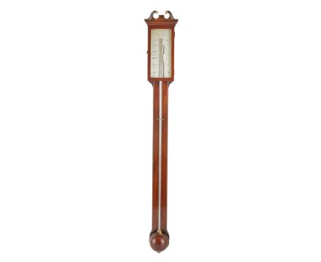 SCOTTISH MAHOGANY STICK BAROMETER, ADIE, EDINBURGH EARLY 19TH CENTURY the swan neck pediment with ivory roundels above a silv