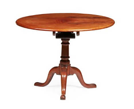 GEORGE III MAHOGANY BIRDCAGE TEA TABLE LATE 18TH CENTURY the circular tilt top above a ring turned column, on tripod legs wit