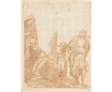 ATTRIBUTED TO SIMON VOUET (FRENCH 1590-1649) FIGURES BELOW THE CRUCIFIXION pen and ink with sepia wash(37cm x 29cm (14.5in x 