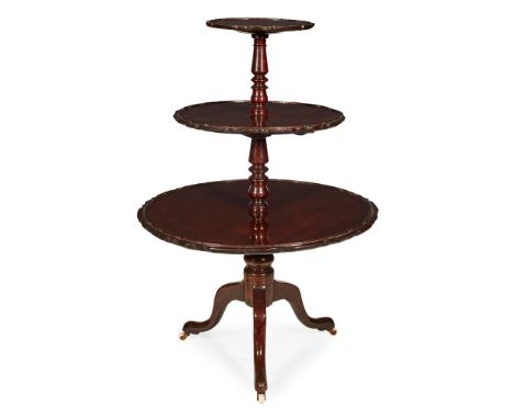LARGE GEORGIAN STYLE MAHOGANY DUMBWAITER 19TH CENTURY with three rotating graduated tiers with scalloped edges and bead and r
