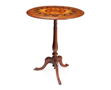 ITALIAN WALNUT AND PARQUETRY TRIPOD TABLE 19TH CENTURY the inlaid circular top with a moulded edge, raised on a turned column