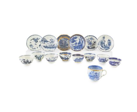 GROUP OF ENGLISH PORCELAIN TEA WARES 18TH CENTURY to include a Worcester 'Rock Strata Island' tea bowl and saucer; a Caughley