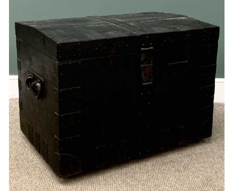 VINTAGE TRUNK, heavy quality, ebonized with iron handles and banding, 65 (h) x 86 (w) x 56 (d) cmsProvenance: Private collect