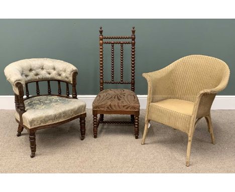 CHAIR ASSORTMENT (3) including an upholstered tub type chair and a bobbin nursing chairProvenance: Private collection Conwy