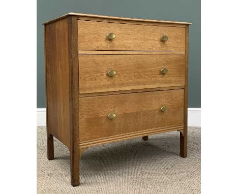 MID-CENTURY TYPE LIGHT OAK CHEST OF THREE DRAWERS, 82 (h) x 76 (w) x 44 (d) cmsProvenance: Private collection Denbighshire