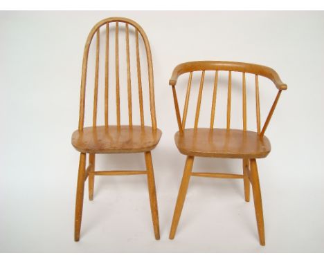 An Ercol light elm and beech stick back elbow chair and an Ercol hoop back chair. 