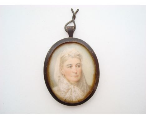 Moritz Krantz (German 1812 - 1889).
A miniature portrait of a woman, watercolour on ivory, signed M. Krantz, in gilt metal ov