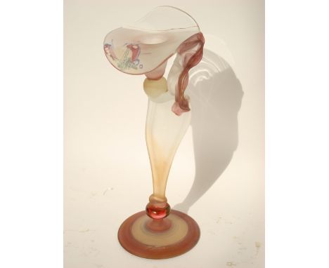 Art glass candlestick signed 'Jon Art' to base. 