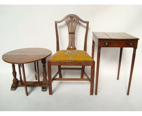 A George III mahogany Hepplewhite design single dining chair, with pierced splat and drop in seat together with an early 19th