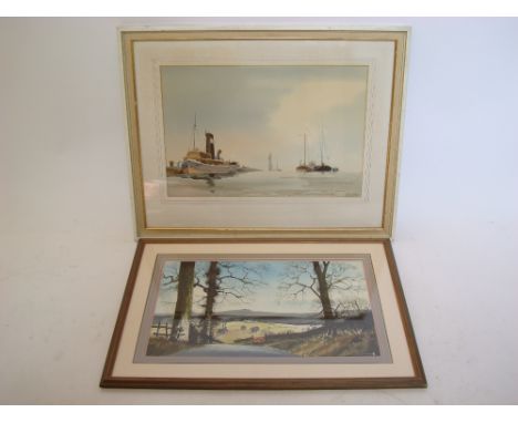 J. A Hurley (20th Century British), Lane in Derbyshire, watercolour, signed J. A Hurley 29 x 49cm together with Weybridge Bas