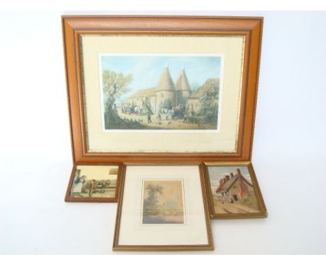 18th Century British, a cottage in a wooded landscape, watercolour, signed C. Colman 1794, 12.5 x 18cm, a 19th Century oil on