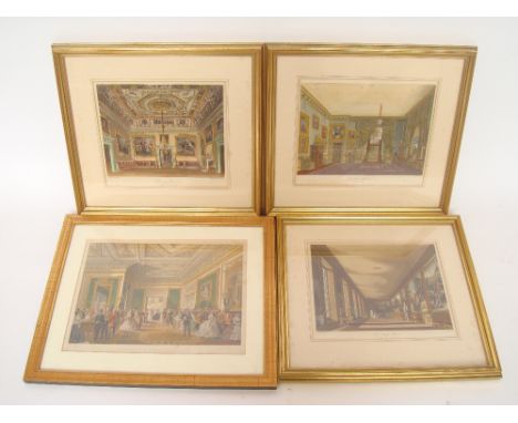 Three 19th Century hand coloured aquatints 'The Drawing Room Buckingham Palace', 'The Ball Room, Hampton Court' and 'The Gree