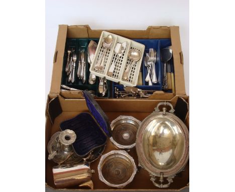 A mixed quantity of silver plate and EPNS, comprising a pair of old early 19th Century Old Sheffield Plate wine coaters, one 