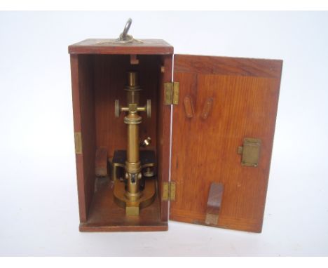 R & J Beck brass microscope, no 19268, in travel case. 