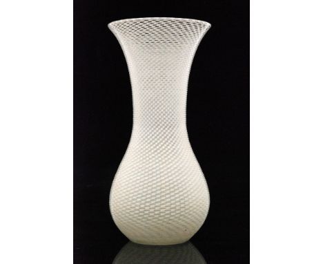 A 19th Century French glass vase by Clichy, of waisted form with applied clear crystal threading over a wrythen opal trailed 