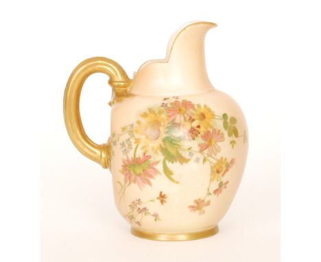 A Royal Worcester 1094 flatback jug decorated with sprays of flowers against a blush ivory ground, puce mark with date code f