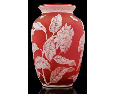 A late 19th Century Thomas Webb & Sons cameo glass vase by the Thomas & George Woodall workshop, of ovoid form with short fla