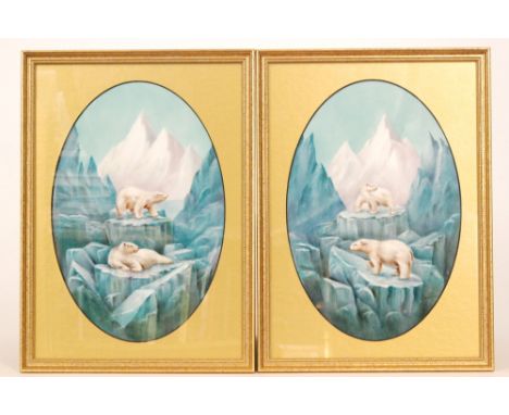 A pair of later 20th Century framed oval porcelain plaques decorated by former Royal Worcester artist Paul English with hand 