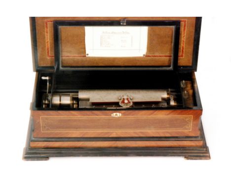 A Sublime harmony musical box, playing eight airs with tune card, cylinder 33cm in crossbanded and marquetry inlaid floral ca