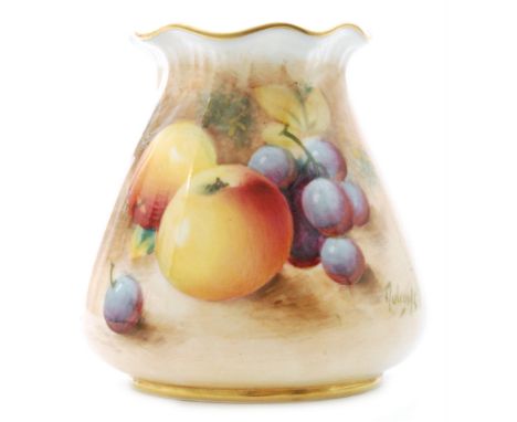 A later 20th Century Royal Worcester Fallen Fruits cache pot panel decorated by Rolands with hand painted with apples and gra