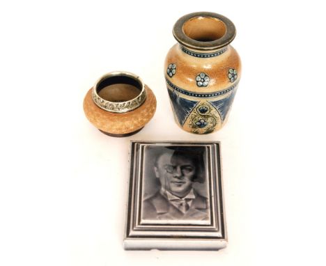 An early 20th Century Craven Dunnill & Co Ltd rectangular tile intaglio moulded with a portrait of Joseph Chamberlain, the wh