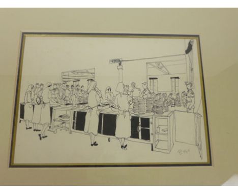 Phyllis Isobella Pearsall MBE (1906-1996),
'ATS Equipment Room',
initialled and dated 1940,
ink illustration published in 'Wo