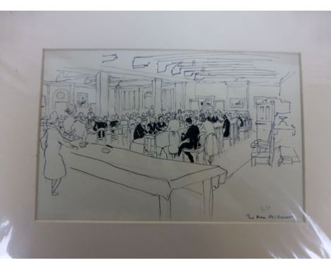 Phyllis Isobella Pearsall MBE (1906-1996),
'Officers' Mess, HMS Excellent',
initialled and dated '40,
ink illustration publis