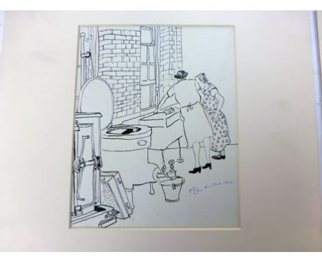 Phyllis Isobella Pearsall MBE (1906-1996),
'Hospital Laundry Room',
initialled and dated 1940,
ink illustration published in 