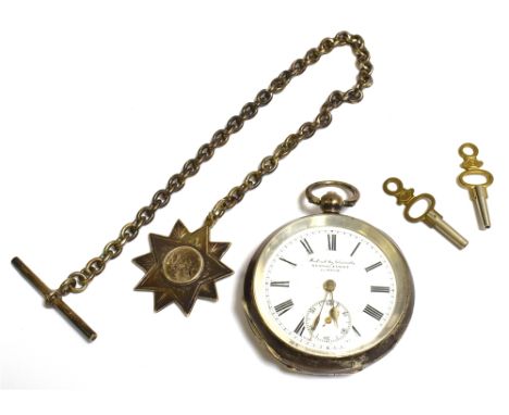 ANTIQUE SILVER SWISS OPEN FACE WATCH 50.1mm silver case, stamped 0.935 with Swiss hallmarks, manual wind, with original keys.