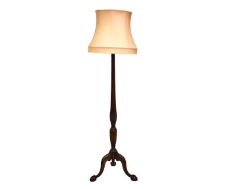 Mid 20th Century mahogany reeded column standard lamp on tripod base  
