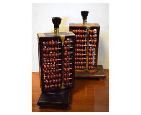 Pair of modern Oriental lamp bases, each formed as an abacus  