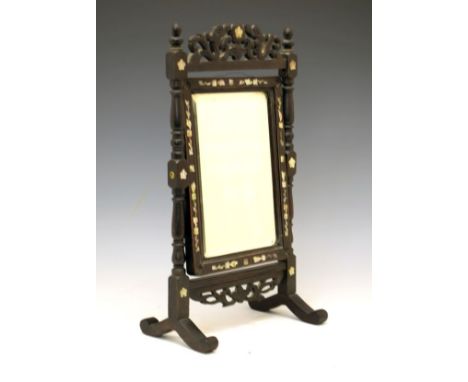 Continental ebonised and mother-of-pearl inlaid dressing table mirror, 46cm high  