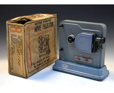 Vintage Japanese Horipet battery-operated 8mm movie projector with original printed card box  