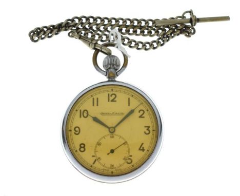 Jaeger Le Coultre - World War II military issue open-faced pocket watch, Arabic dial with subsidiary at 6, case back with Ord
