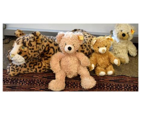 Group of four loose Steiff stuffed toys to include a Leopard (064036) and three others (111471, 022784, 012877)  