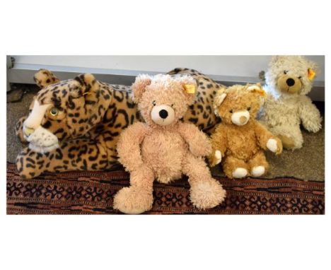 Group of four loose Steiff stuffed toys to include a Leopard (064036) and three others (111471, 022784, 012877)  