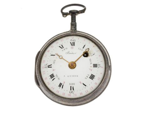 Bordier Genève - Open faced pocket watch, white enamel dial with black Roman numerals, gilt hands, winding aperture at 1 0'cl