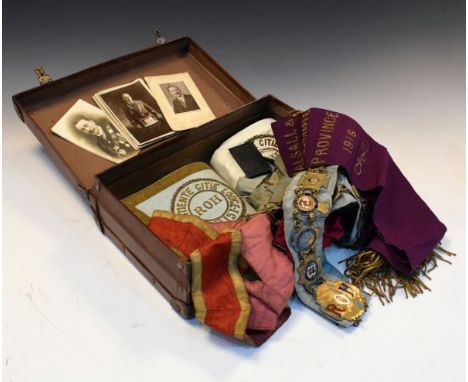 Collection of various Masonic regalia comprising: fabric necklace with enamel badges to include Royal Antediluvian Order of B