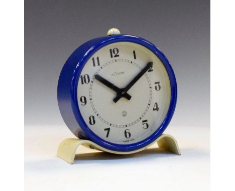 Retro LeCoultre desk alarm clock, circa 1950-1960, signed Arabic dial with 2-day movement marked Swiss Made, back-wound with 