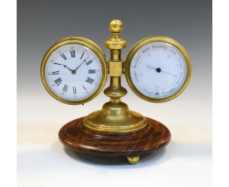 Early 20th Century brass desk compendium or weather-station, with white Roman dial and timepiece movement with lever escapeme