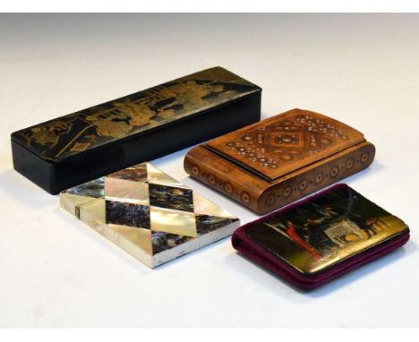 20th Century Russian lacquered papier-mâché visiting-card wallet or purse, together with a 19th Century mother-of-pearl and a