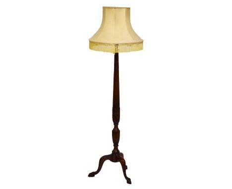 Mid 20th Century mahogany reeded column standard lamp on tripod base  