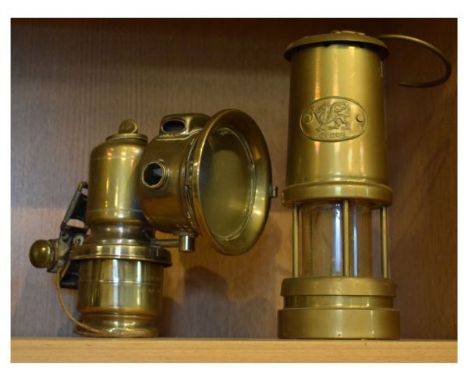 20th Century brass miners lamp, together with a Lucas 'Calcia Club' carbide lamp (2)  